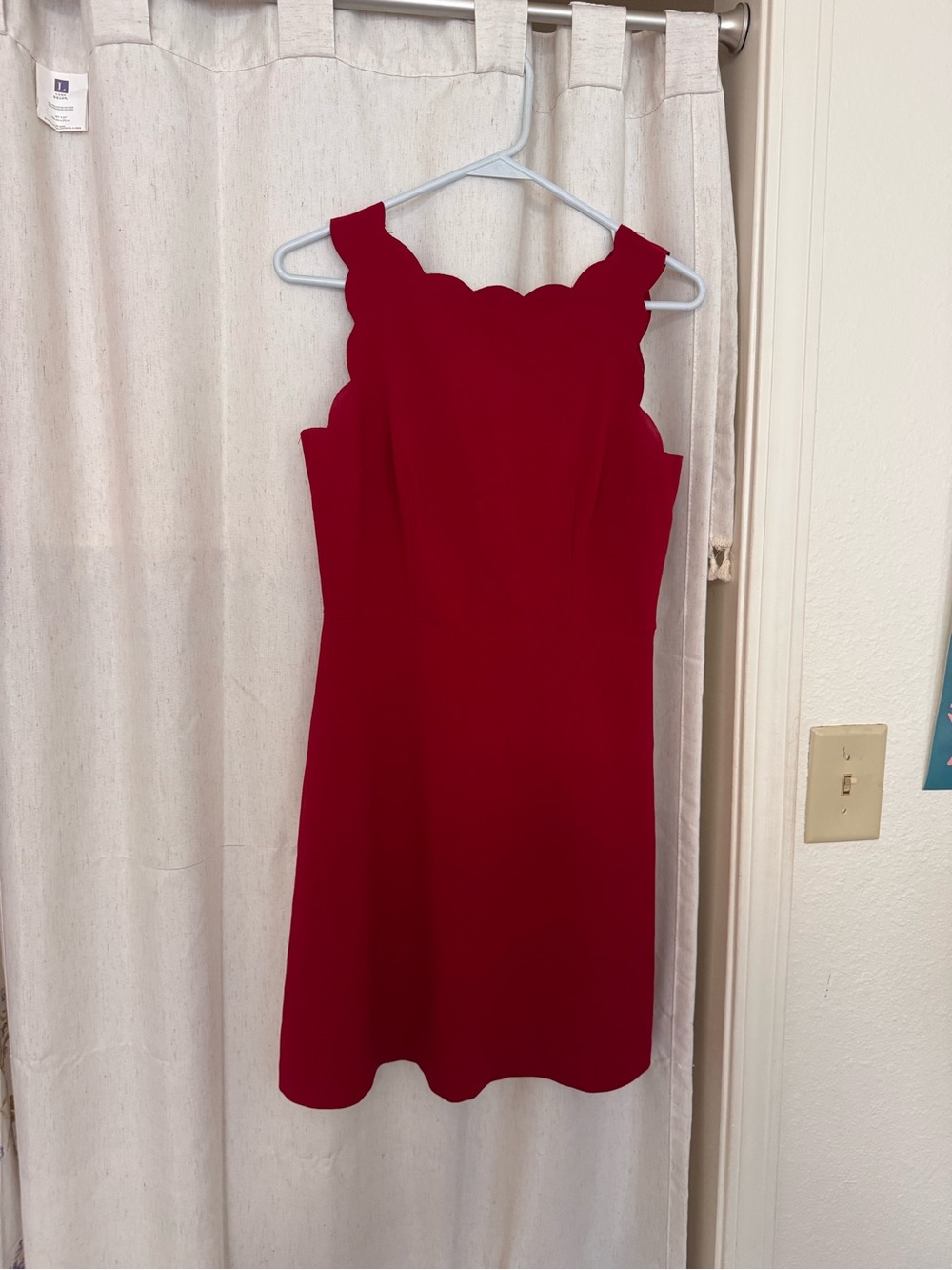 Scalloped Neck Red Dress